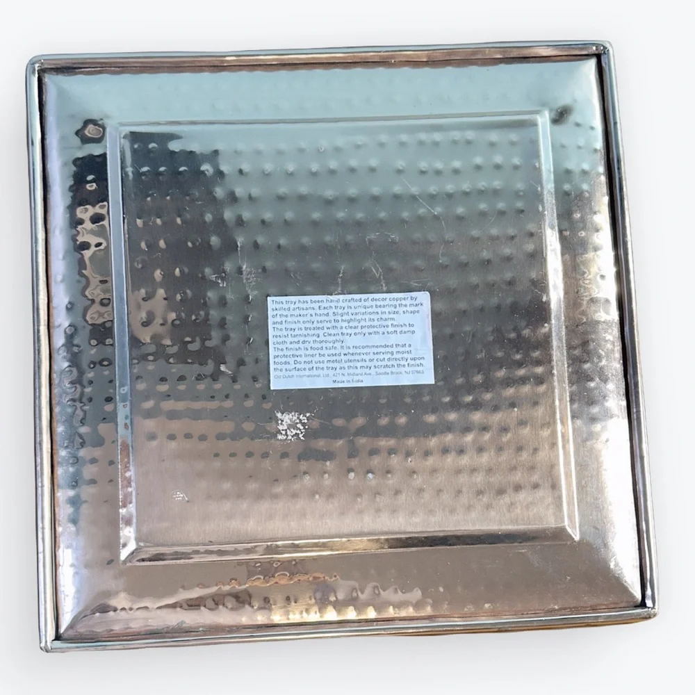 Hammered Copper Artisan Hand-Crafted Hosting or Display 13.75” Square Tray